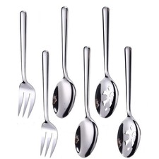 Serving Spoons*2 Slot Spoons* 2 Forks *2 Buffet Colander Stainless Steel Banq... picture
