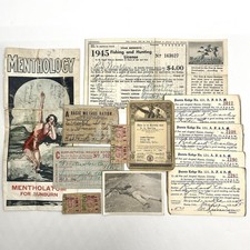 1940’s Men’s Wallet Ephemera Lot - Hunting License Paonia Lodge Rations Photos picture