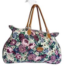 VINTAGE 90s Floral Tapestry Canvas Duffle Bag Weekender Large Gitano Cottagecore picture
