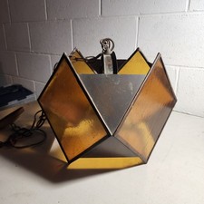 Vintage Mid-Century Modern geometric amber glass pendant Light With Copper Frame picture