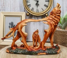 Ebros Howling Gray Alpha Wolf Figurine in Faux Wood Finish Home Decor Sculpture picture