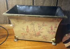 French Style Claw Footed Handpainted Flower/craft Tin Yellow Gold Crackle Look picture