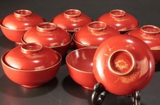 Yume Sanuki Wooden Chinkin Suimono Bowl Set 8 pcs with Lids Φ115 H55 picture