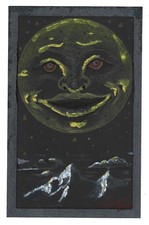 Original Creepy Anthropomorphic Moon Postcard Hand Drawn + All Commercial Rights picture