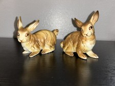 Set Of 2 Vintage Easter Bunny Rabbit Ucagco Figures Japan Ceramic Brown 1950’s picture