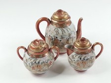 3 Piece Antique Kutani Ware Meiji Porcelain Tea Pot Sugar Creamer Set As-is picture