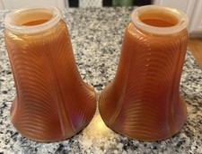 ANTIQUE NORTHWOOD CARNIVAL GLASS SHADE PILLAR DRAPE Opal MARYGOLD X2 picture