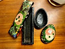 Vintage Wooden Lacquered Handmade Boxes | Kashmir India 2pc Set picture