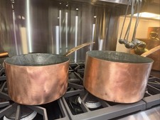 Beautiful Set Of 2 Vintage Rustic Copper Pans picture