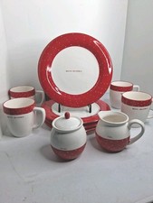 Rae Dunn Magenta CHRISTMAS POLKA DOTS SET 4 PLATES, CUPS, PLUS Very Rare RETIRED picture