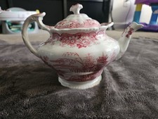 Antique John Maddock & Sons Red & White BOMBAY Pattern Teapot picture