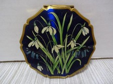 VINTAGE STRATTON GOLD TONE GORGEOUS BLUE ENAMEL FLORAL FLOWERS MAKE-UP COMPACT picture