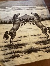 San Marcos Fighting Stallions Horses Large Brown Reversible Vintage Blanket picture