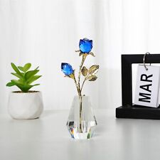 Crystal Rose Flower Figurine with Vase Handmade Blue Rose Flower Gifts for Woman picture