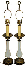 Vintage Pair 1970's Paul Hanson Table Lamps Opalescent Glass Brass 35