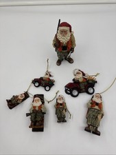Santa Hunter Ornaments Lot Of 6 Christmas Tree Hunting Camo & 1 Figurine￼ picture