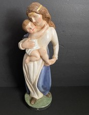 16” Carved Wood Polychrome Painted Val Gardena Italian Madonna Child Statue Rare picture