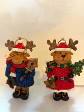 Vintage 2001 Marathon Oil Christmas Ornaments Reindeer Couple Set w/ Tags picture