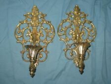 2 Vintage Metal Ornate Wall Candle Holders Sconces picture