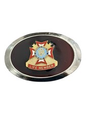 VFW Life Member Belt Buckle Veterans Foreign Wars Enamel Oval Vintage picture