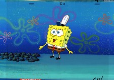 INVESTMENT GRADE MASTER ALL HAND PAINT SPONGEBOB PROD BACKGROUND + CEL #7562 picture