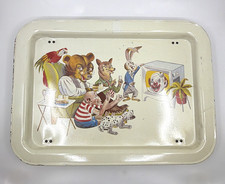 1950s Vintage Folding TV Tray 17x13 Tin Metal Cartoon Animals Clown picture