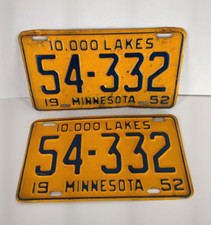 Vintage 1952 Minnesota Pair Shorty License Plate 54-332 Man Cave picture