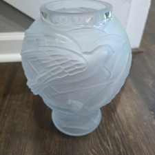 Vintage JOSEF INWALD BAROLAC Swallows in Flight Birds Frosted Vase Lead Crystal picture