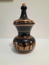 Vintage Neofitoy Keramik Greece Black 24 K Gold Trim Ceramic Hand Painted 12