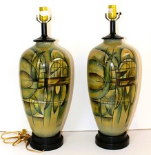 VINTAGE TWO LEE REYNOLDS PAINTED TABLE LAMPS SIGNED MID CENTURY MODERN ABSTRACT picture