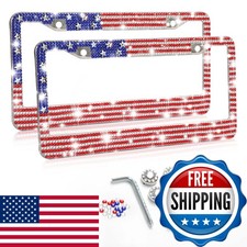 MENEONE 2 Pack USA Flag Rhinestone License Plate Frame for Car Truck SUV picture
