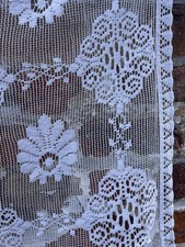 Antique Arts & Crafts c1930s White Cotton Scottish lace panel  32”/32”Marked picture