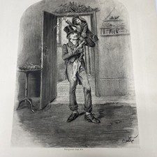 Antique Tiny Tim Bob Cratchit ephemera 11 x8” Dickens page picture