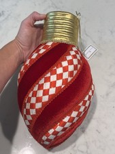 NWT Mackenzie Childs Check It Out Large 12” Fabric Lightbulb Ornament picture