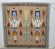 Vintage Southwestern Yei Style Pictorial Woven Textile Wall Hanging 17 in x 17in picture
