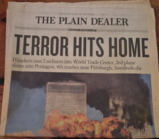 The Plain Dealer September 12, 2001 Terror Hits Home 9/11 Newspaper picture