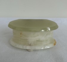 Vintage Green Cream Banded Stone Hinged Trinket Box Oval picture