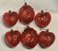 6 VTG West Germany Christmas Ornament Embossed Red Half Clear Reflector Bumpy picture