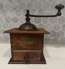 Vintage 1930’s French DALTO Coffee Grinder Wood Box Manual Hand Crank Burr Mill picture