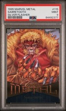 1995 Fleer Marvel Metal Sabretooth Silver Flasher #115 PSA 9 picture