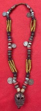 Naga Headhunter Vintage Carved Skull ~ Coin And Bead Medicine Necklace picture