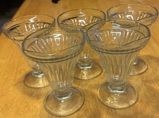Set 5 Vintage 1950's Clear Jeanette Glass Footed Ice Cream Sundae Parfait Dishes picture