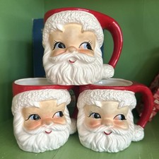 Lot of 3 Lefton Vintage Santa Face Mugs #2542  picture