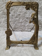 Antique Vintage Art Nouveau Brass Frame Beautiful Details Woman Tree Flowers picture