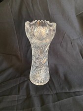 Cut Crystal Vase - American Brilliant Design Sawtooth Rim - Clear Pressed Glass picture