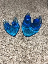 Signed Leo Ward Double Bluebird of Happiness Heart Paperweight Cobalt Glass  picture