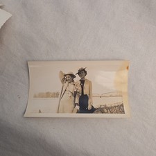 Vintage 1940s B&W Photo Two Women Fashion Hats Bridge River Velox Paper 4.6x2.5 picture