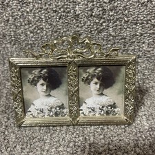 Vintage LaVie Miniature Double Silver Tone Photo Frame Holds 1 1/2