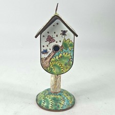 Vintage Empress Arts enamel Trinket Box Hinged Mailbox Birdhouse Stamp Dispenser picture