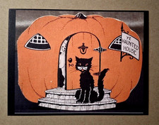 *HALLOWEEN* Vintage Reproduced Image Postcard:  Ye Haunted House, Blk Cat, Ghost picture